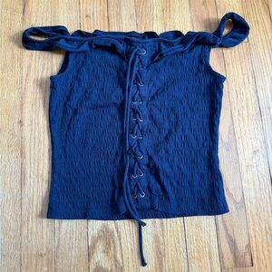 Aeropostale Navy Off-Shoulder Lace-Up Crop Top